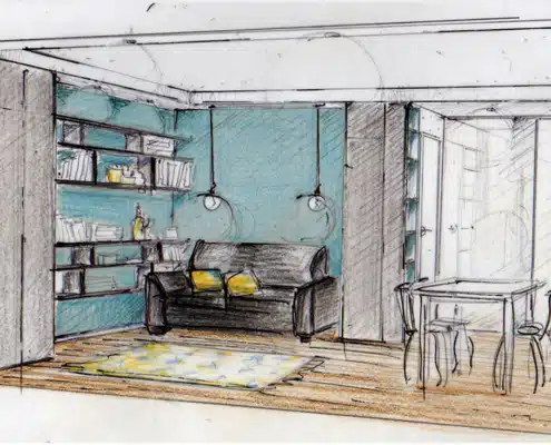 Esquisse Salon et Bibliothèque