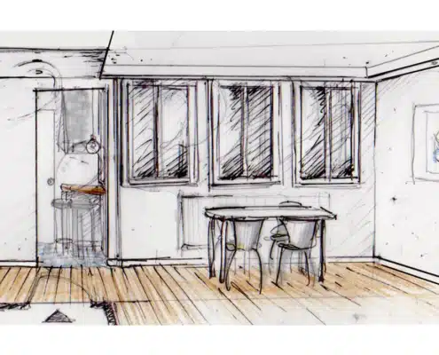 Esquisse Salon côté fenêtres