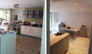 Cuisine rénovation avant / après vue de l'entrée