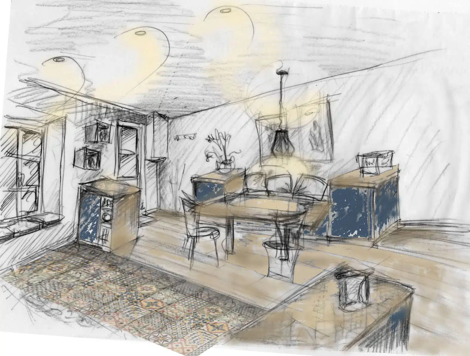 Rénovation de Cuisine : esquisse en 3D du projet architectural