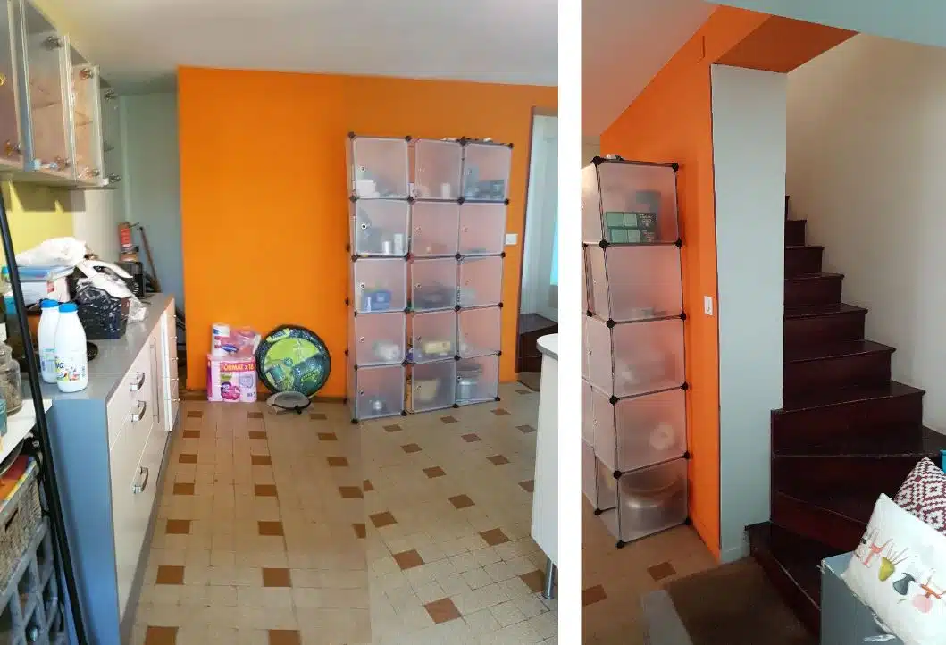 Rénovation de Cuisine : Mur et escalier de la cuisine avant transformation