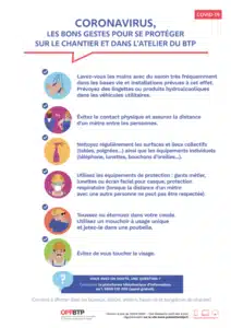Affiche Covid-19 Les bons gestes pour se protéger sur le chantier. Prévention BTP