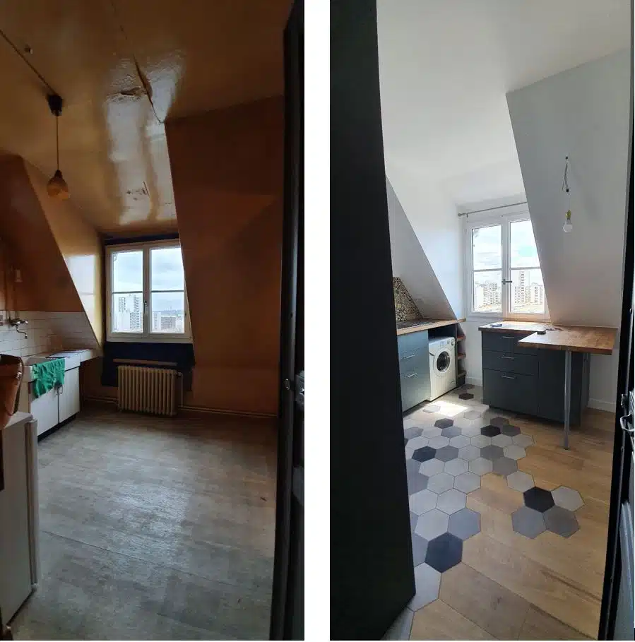 L'entrée vers la cuisine Avant / Après rénovation