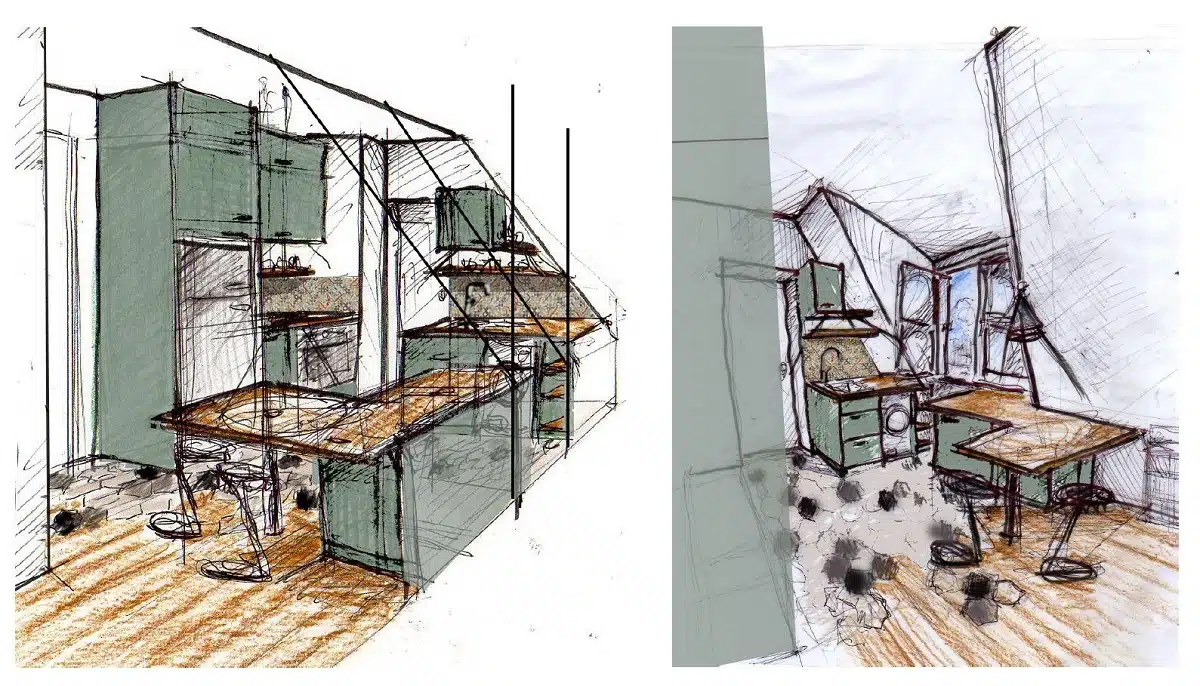 Croquis Entrée Cuisine Table haute