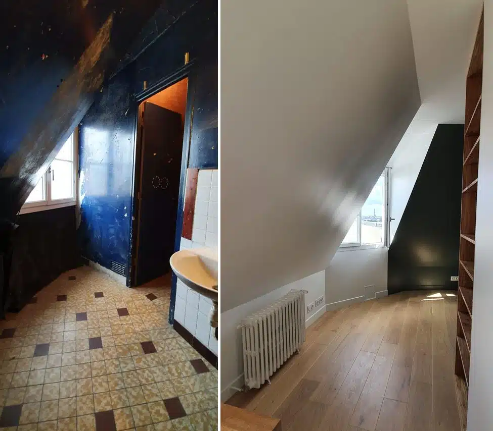 Salle de bains avant / salon après