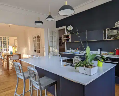 Cuisine ouverture parquet enfilade