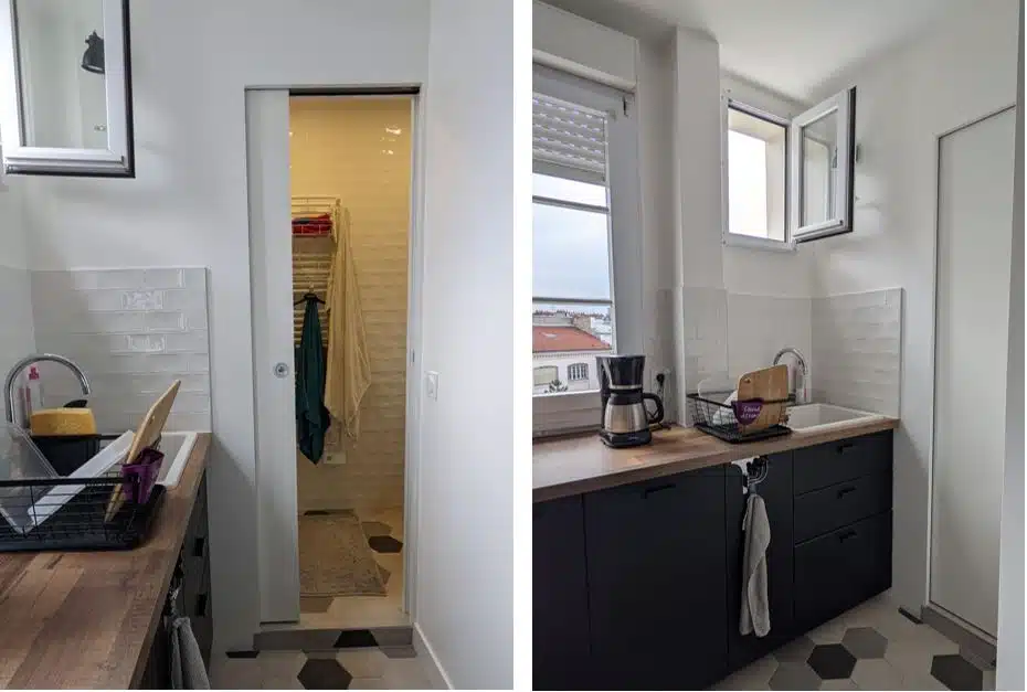 Porte coulissante vers la salle de douche