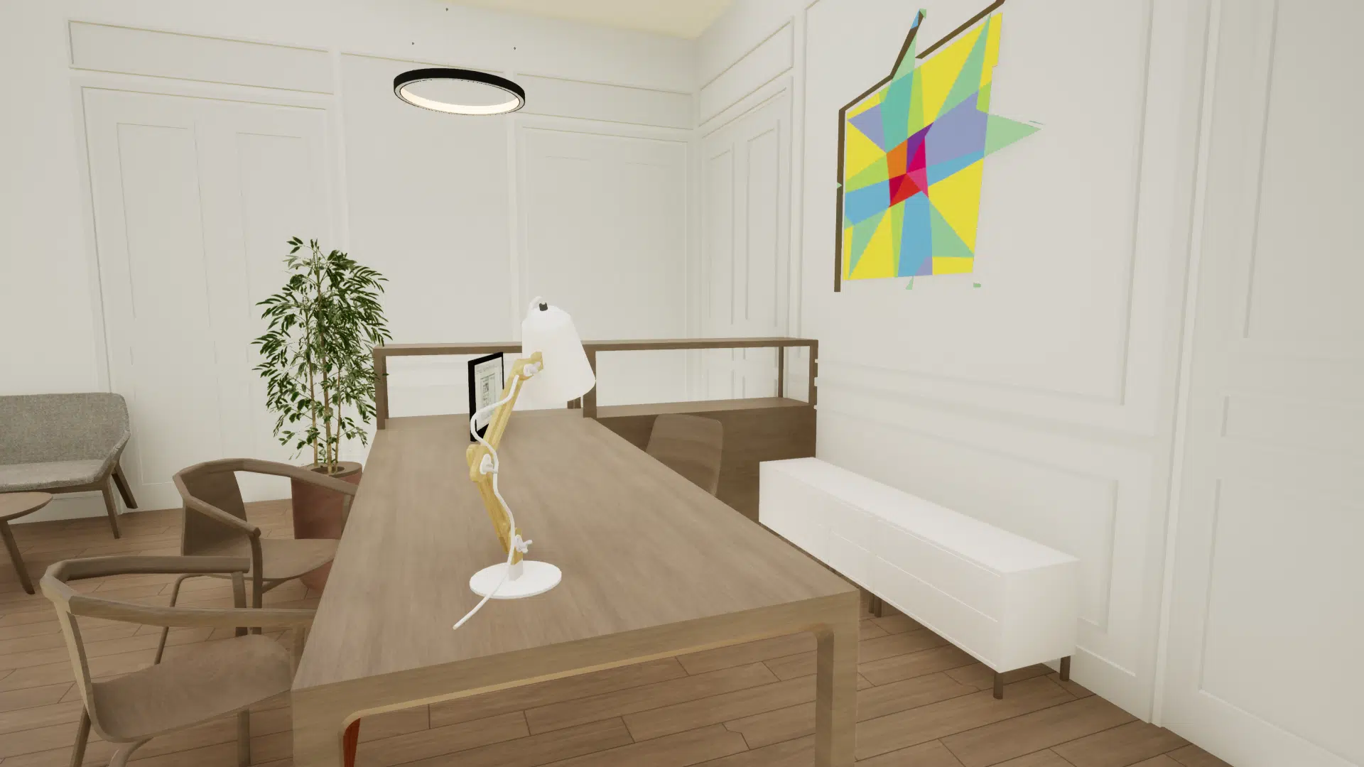 Rénovation de bureaux : perspective 3D du Projet d'Espace Accueil côté rue vue bureau secrétariat