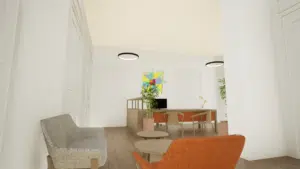 perspective 3D du Projet d'Espace Accueil côté rue vue salon d'attente