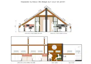 Sous les combles : espaces bureaux 3e étage sir Cour et jardin